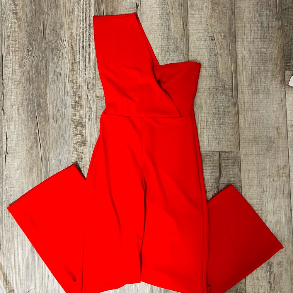 PrettyLittleThing Red One-Shoulder Jumpsuit
